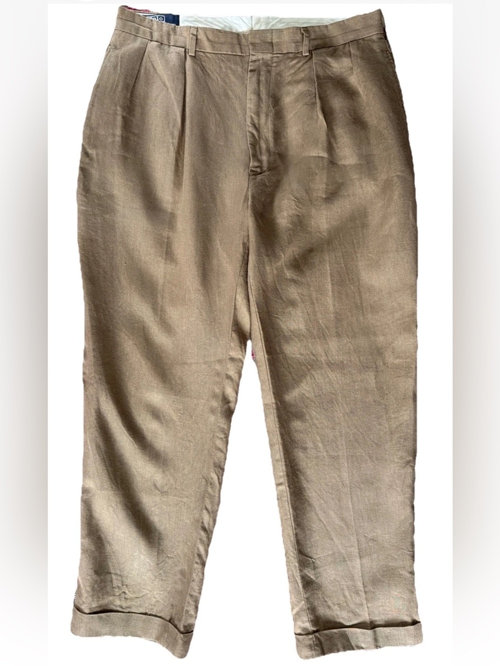 Polo Ralph Lauren Men’s 100% Linen Pants Brown Pleated 36x30 Vintage 80s-90s